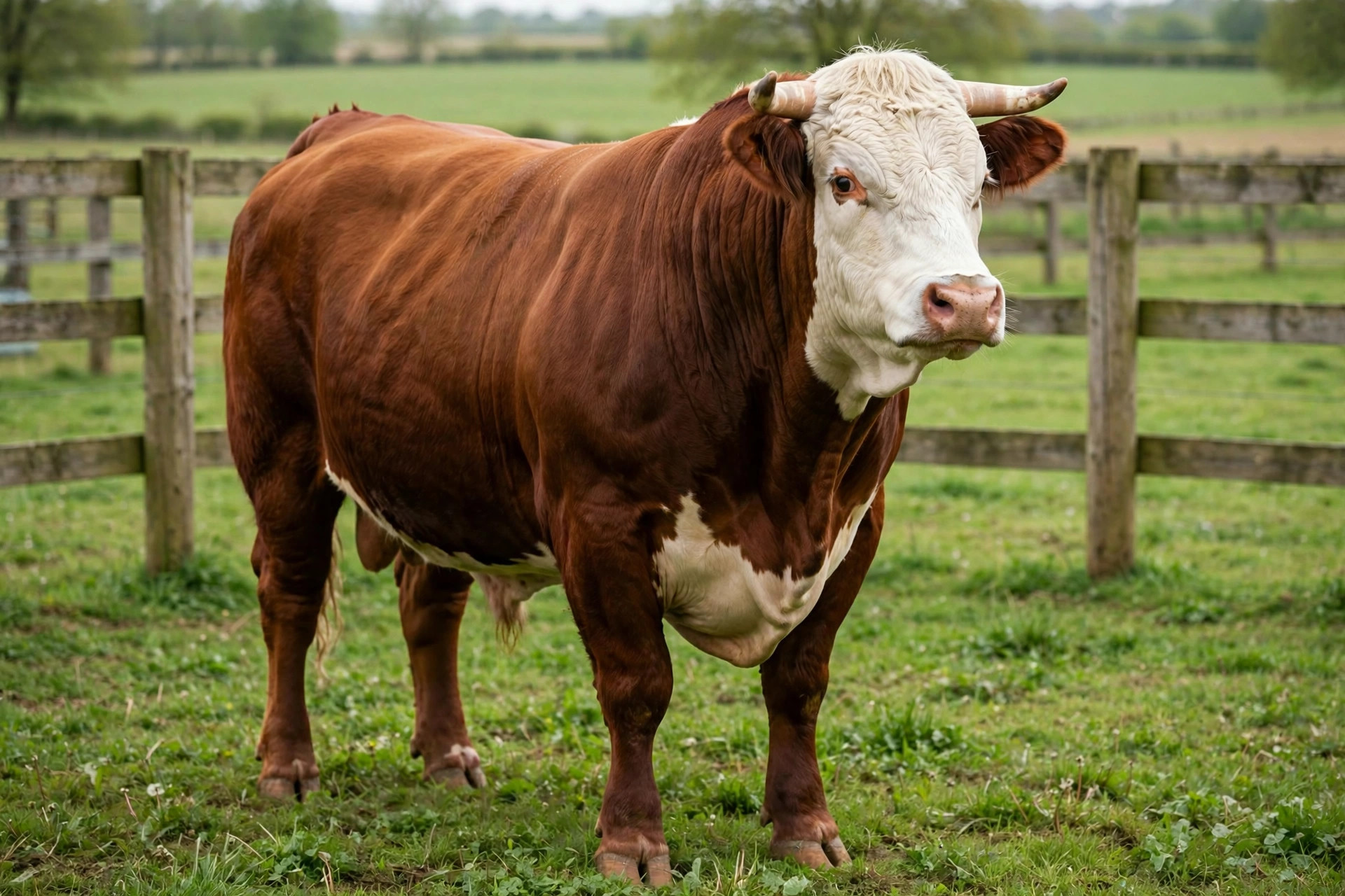 Strong healthy bull standing in a farm enclosure